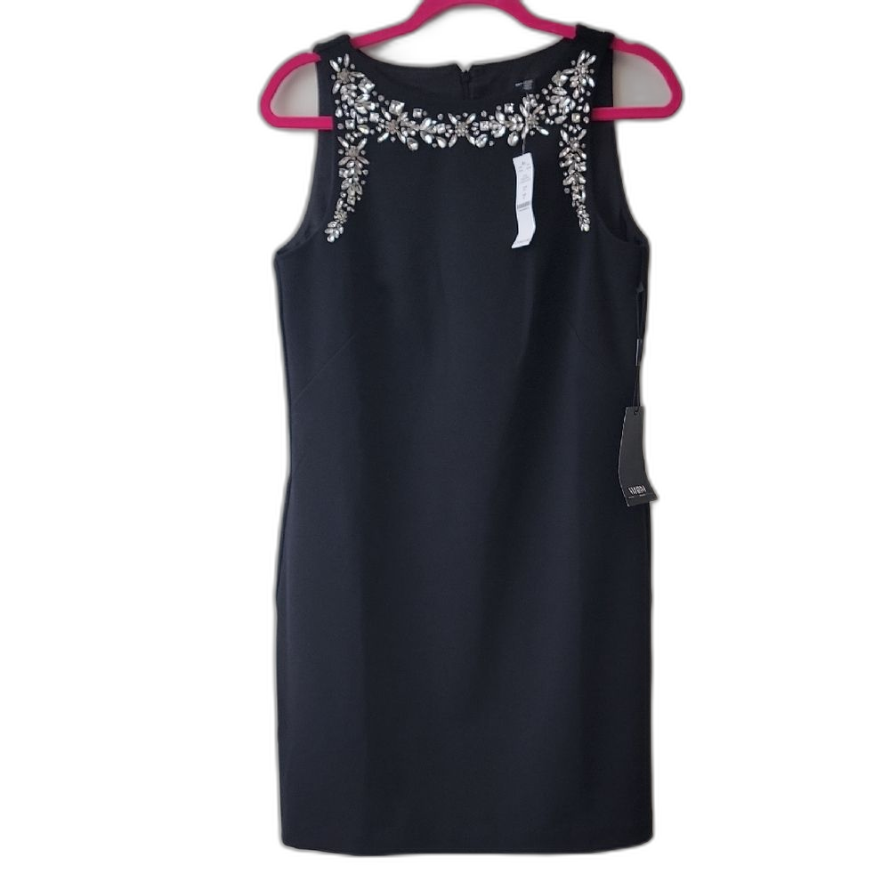 White House Black Market Black Dress With Silver Rhinestone Embellishments
